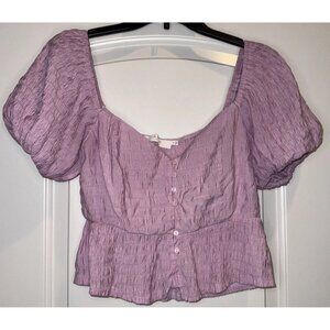 ASTR The Label Pink Smocked Puffy Bubble Sleeve Sweetheart Neck Blouse Top Sz S
